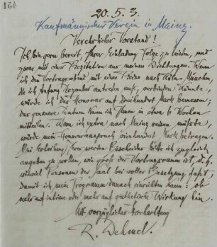 Brief an den Kaufmännischen Verein