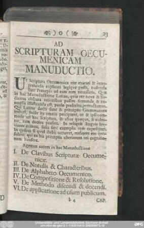 Ad Scripturam Oecumenicam Manuductio.