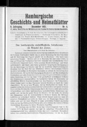 Das hamburgische nichtöffentliche Schulwesen im Wandel der Zeiten.