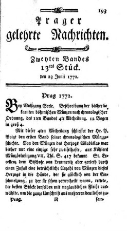 Zweyten Bandes 13tes Stück. den 23 Junii 1772.