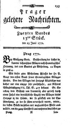Zweyten Bandes 13tes Stück. den 23 Junii 1772.