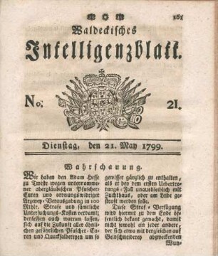 No. 21, Dienstag, den 21. May 1799