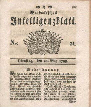 No. 21, Dienstag, den 21. May 1799