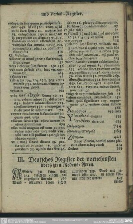 III. Deutsches Register der vornehmsten übersetzten Redens-Arten