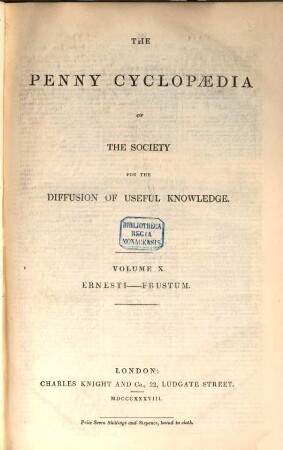 The Penny Cyclopaedia of the Society for the Diffusion of Useful Knowledge. 10, Ernesti - Frustum