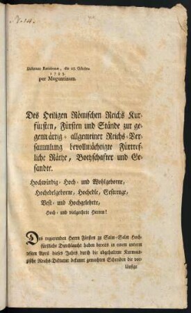 Des Heiligen Römischen Reichs Kurfürsten,...