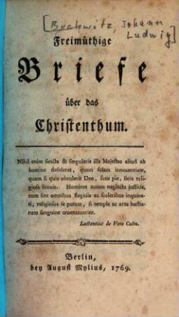 Freimüthige Briefe über das Christenthum