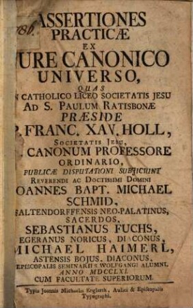 Assertiones practicae ex iure universo canonico