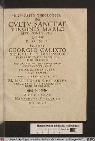 Disputatio Theologica De Cultu Sanctae Virginis Mariae Apud Pontificios