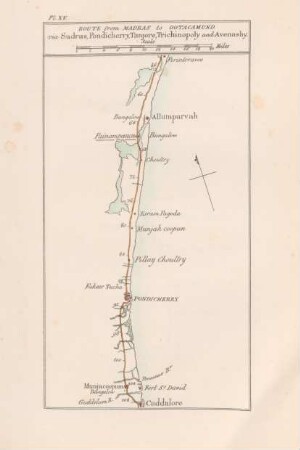 Pl. XV Route from Madras to Ootacamund via Sadras, Pondicherry, Tanjore, Trichinopoly and Avenashy