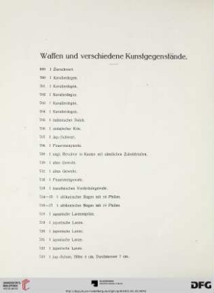 Waffen und verschiedene Kunstgegenstände (Nr. 699-828)