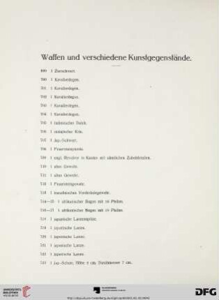 Waffen und verschiedene Kunstgegenstände (Nr. 699-828)