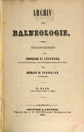 Archiv für Balneologie, 4. 1866 = 15