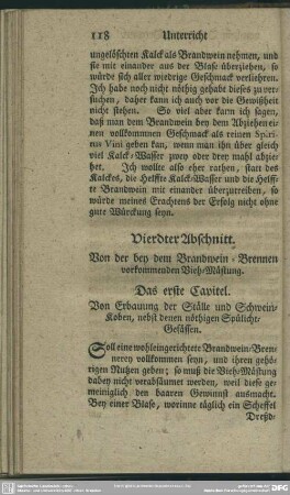 Vierdter Abschnitt. Von der bey dem Brandwein-Brennen vorkommenden Vieh-Mästung