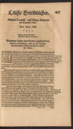 Antwort Deudsch/ auff König Heinrichs von Engeland Buch ... 1522.