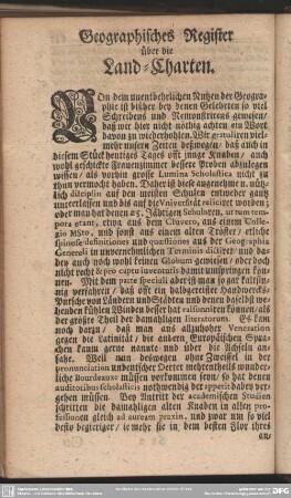 Geographisches Register über die Land-Charten