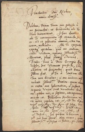 Caspar Dornau (1577 - 1632) Autographen: Brief von Caspar Dornau an Roesler - BSB Autogr.Cim. Dornabius, Caspar