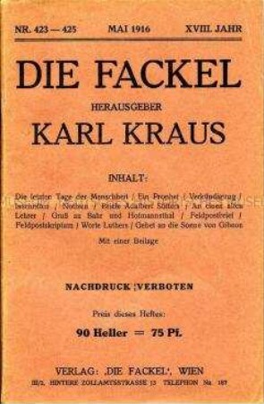 Kulturpolitische Monatsschrift "Die Fackel", Heft 423-425