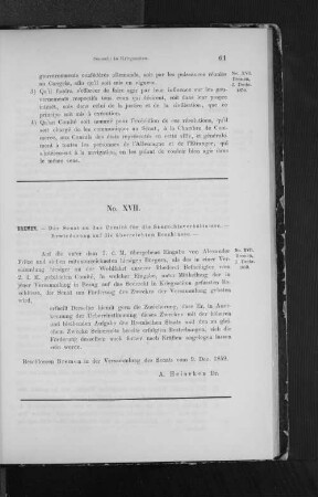 XVII. Senatsantwort auf die vorausgehenden Beschlüsse