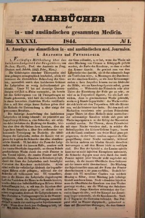 Carl Christian Schmidt's Jahrbücher der in- und ausländischen gesammten Medicin. 41. 1844