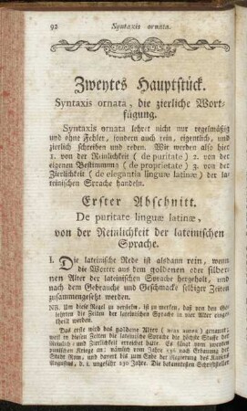 Zweytes Hauptstück. Syntaxis ornata, die zierliche Wortfügung