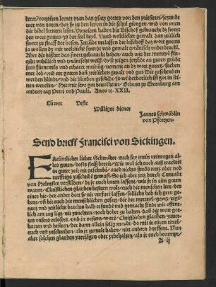 Send brieff Francisci von Sickingen.