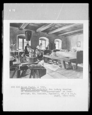 Die alte Schleifmühle (des Ludwig Staffen im Wiesenthaler "Schoppengrunde" im Isergebirge, Kreis Gablonz)