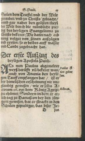 Der erste Außzug des heyligen Apostels Pauli.