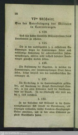 VI. Abschnitt. Von der Unterbringung des Militairs in Cantonirungen