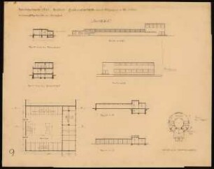 Hauptgebäude eines Flughafens Schinkelwettbewerb 1932: Unterrichtsgebäude, Autohof und Abfertigungshalle. Ansichten, Schnitte, Grundrisse 1:200
