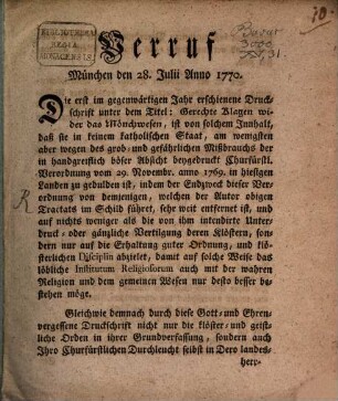 Verruf München den 28. Julii 1770.