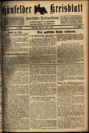 Erste Ausgabe vom Samstag, den 28. Juni 1930.