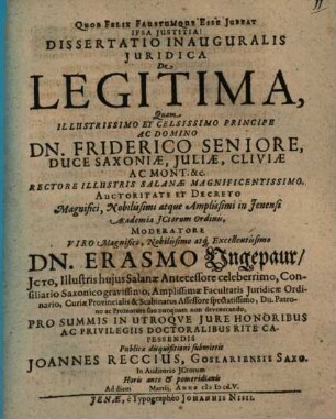 Dissertatio Inauguralis Iuridica De Legitima