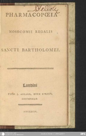 Pharmacopoeia Nosocomii Regalis Sancti Bartholomei