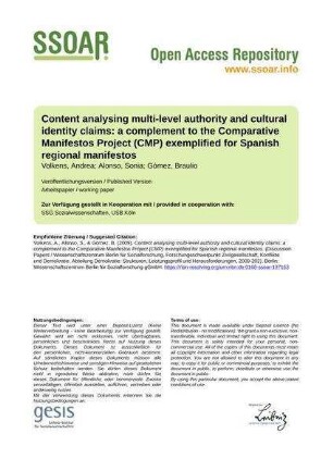 Content analysing multi-level authority and cultural identity claims: a complement to the Comparative Manifestos Project (CMP) exemplified for Spanish regional manifestos