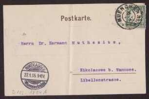 Schreiben an Hermann Muthesius (Postkarte)