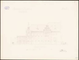 Landratsamt (Kreishaus), Marienburg Monatskonkurrenz März 1893 (wahrscheinlich die Originalzeichnung): Aufriss Straßenansicht im Krieselgang 1:100