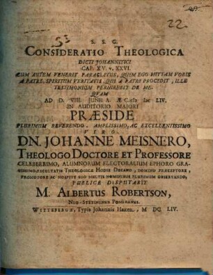 Consideratio theologica dicti Johannitici XV, 26