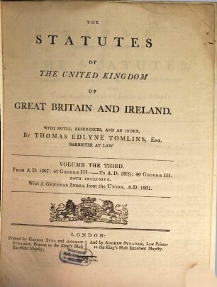 The statutes of the United Kingdom of Great Britain and Ireland. 21, 21 = Vol. 3. 1807/09 (1809)