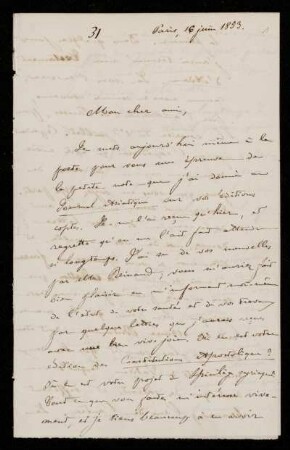 Nr. 1: Brief von Ernest Renan an Paul de Lagarde, Paris, 16.6.1853