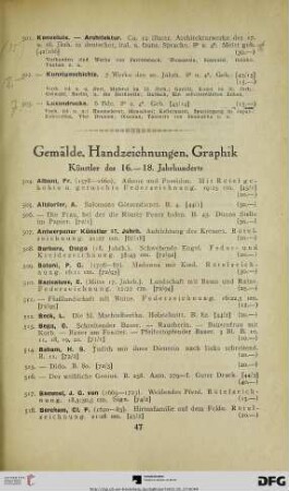 Gemälde, Handzeichnungen, Graphik; Künstler des 16. und 18. Jahrhunderts (Nr. 504-834)