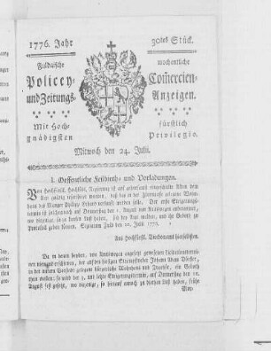 30tes Stück, Ausgabe vom 24. Julii 1776