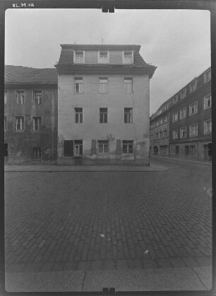 Pirna-Altstadt, Lange Straße 35. Wohnhaus (18. Jh.). Straßenfront (Töpfergasse)