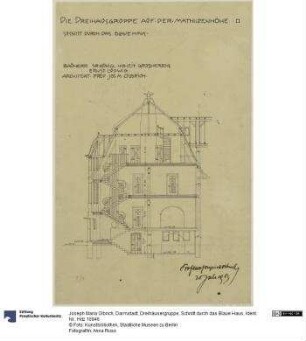 Darmstadt, Dreihäusergruppe, Schnitt durch das Blaue Haus