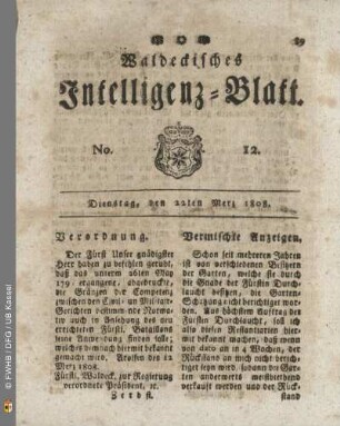 No. 12. Dienstag, den 22ten Merz 1808