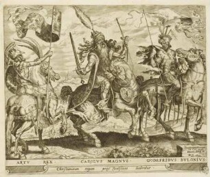 König Arthur, Karl der Große und Gottfried von Bouillon, Blatt 3 aus der Folge "Die neun Berühmtheiten"