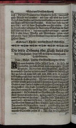 Die dritte Ordnung oder Classe dieses Gebet-Büchleins, begreifft in sich die Creutz- und Trost-Gebetlein