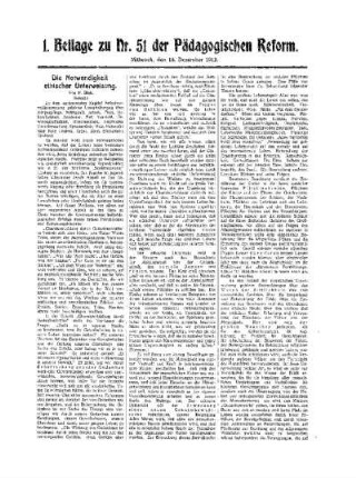 Die Notwendigkeit ethischer Unterweisung : (Schluß) ; 1. Beilage zu Nr. 51 der Pädagogischen Reform