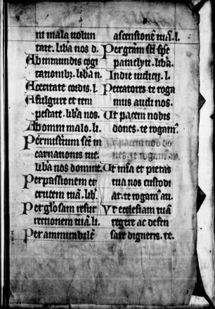 Handschriftenmakulatur (Liturgische Handschrift: Litanei, Pergament, lat., 15. Jh.)