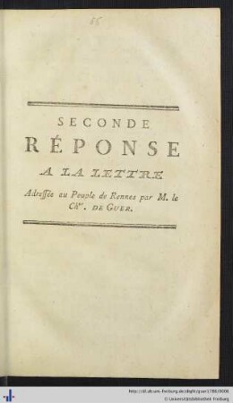 Seconde Réponse A La Lettre Adressée au Peuple de Rennes